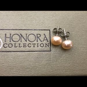 8mm Honora Peach Pearl Stud Earrings